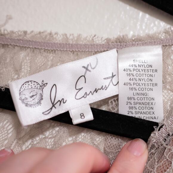 Byron Lars In Earnest Carissima Sheath Dress Gray / Taupe Lace SZ 8 US - Picture 6 of 6